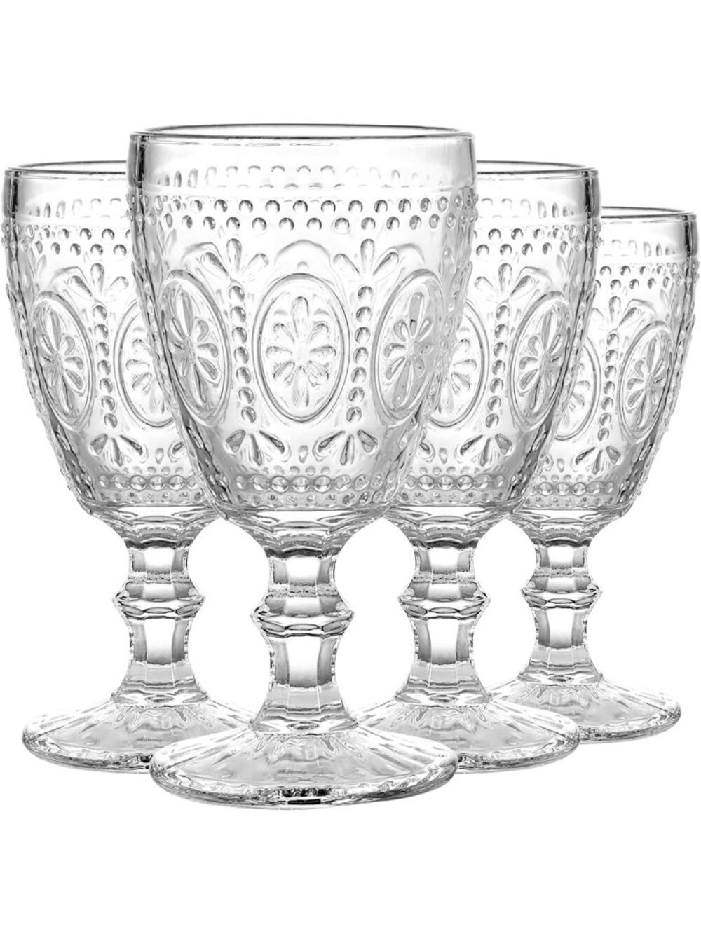 Vintage Stemmed Wine Glasses Set of 4, 11oz Elegant Glassware for Everyday Use